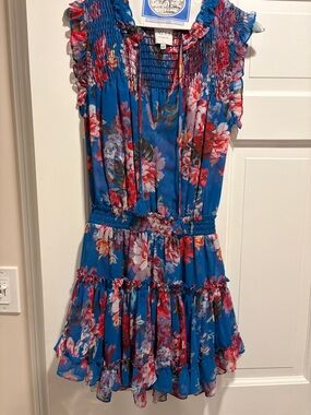 Misa Los Angeles Blue Floral Ruffle Tier Dress